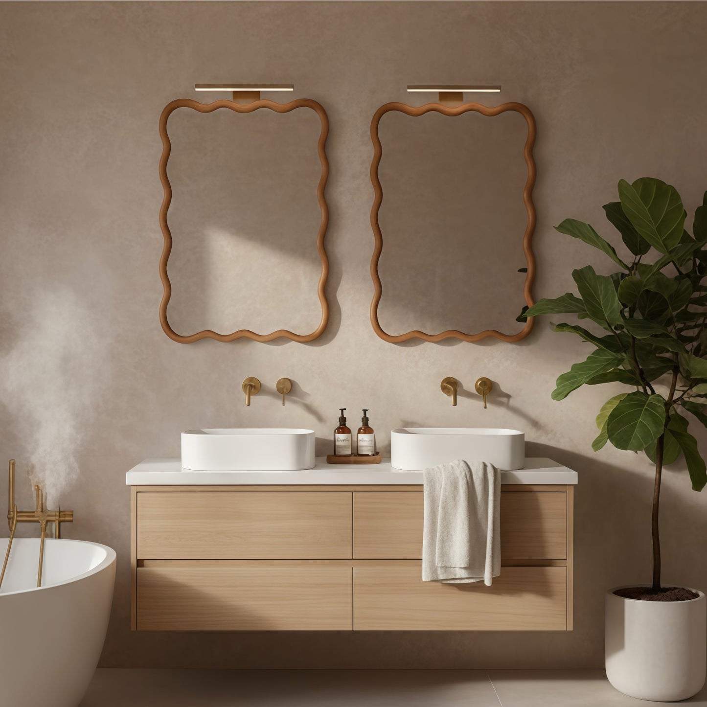 VanityFus 40-in W 30-in H Wavy Rectangle Yellowish-Brown Framed Beveled Bathroom Vanity Mirror Wall Mirror