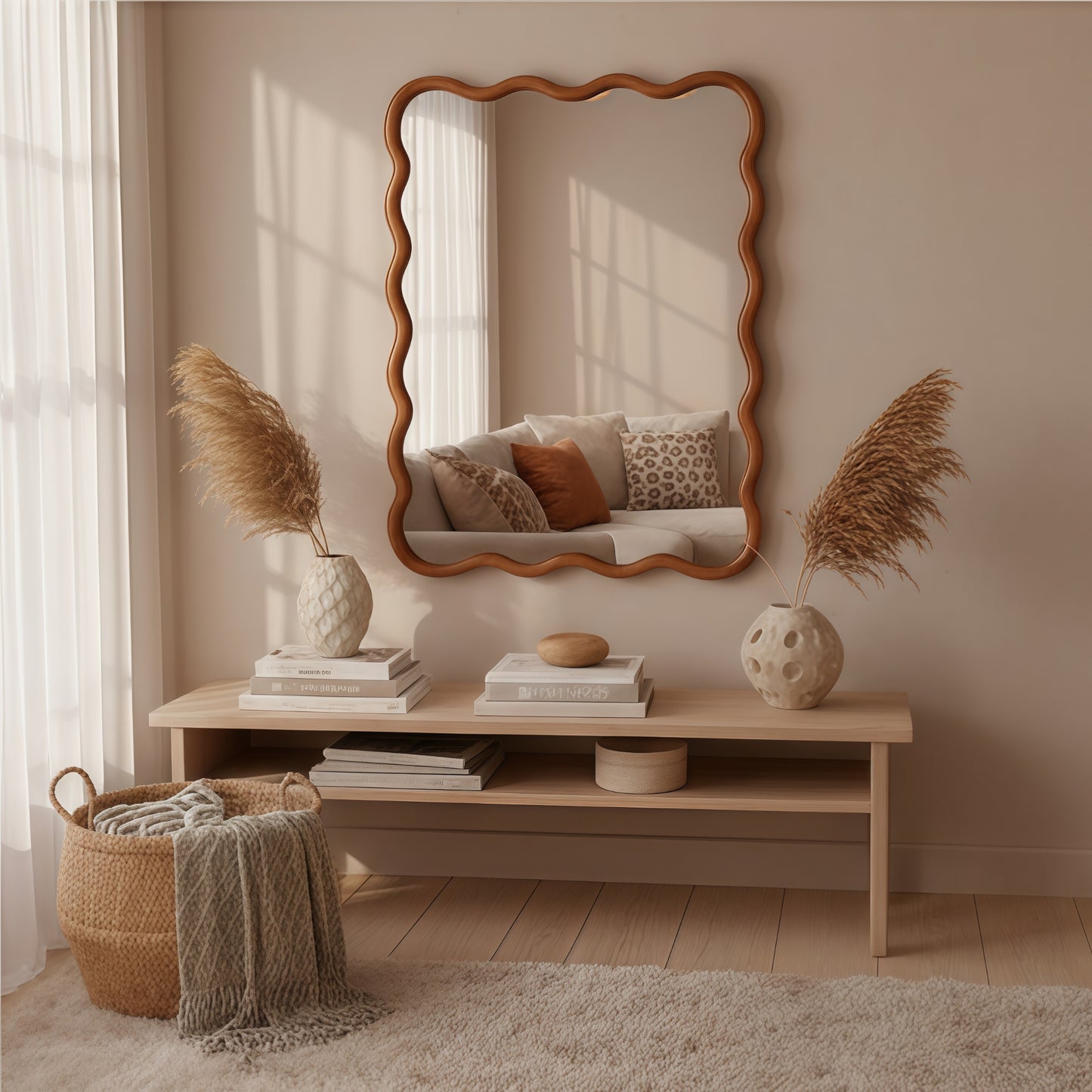 VanityFus 40-in W 30-in H Wavy Rectangle Yellowish-Brown Framed Beveled Bathroom Vanity Mirror Wall Mirror
