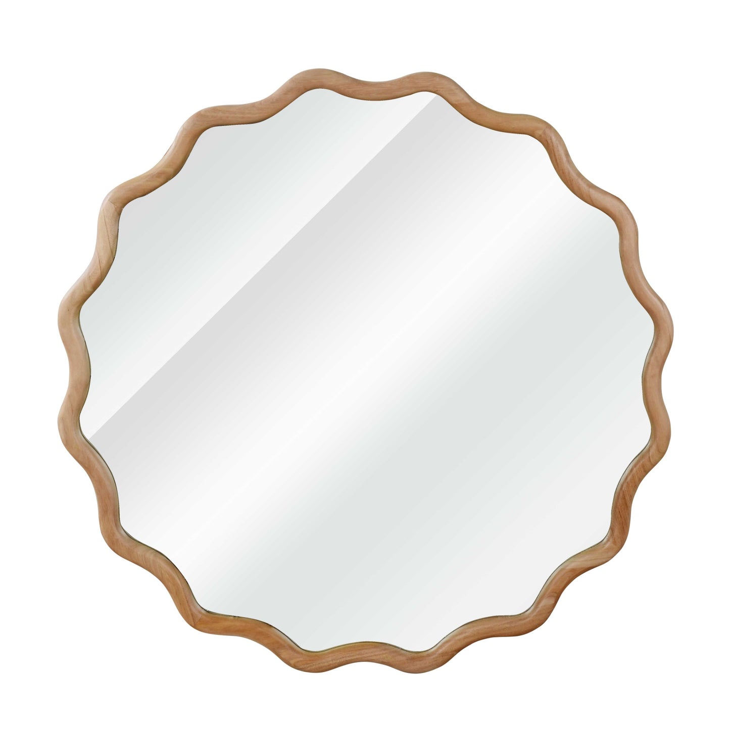 VanityFus 36-in W 36-in H Wavy Round Natural Wood Framed Beveled Bathroom Vanity Mirror Wall Mirror