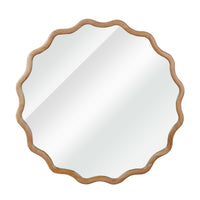 VanityFus 36-in W 36-in H Wavy Round Natural Wood Framed Beveled Bathroom Vanity Mirror Wall Mirror