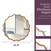 VanityFus 36-in W 36-in H Wavy Round Natural Wood Framed Beveled Bathroom Vanity Mirror Wall Mirror