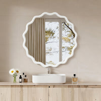 VanityFus 30-in W 30-in H Wavy Round White Framed Beveled Bathroom Vanity Mirror Wall Mirror