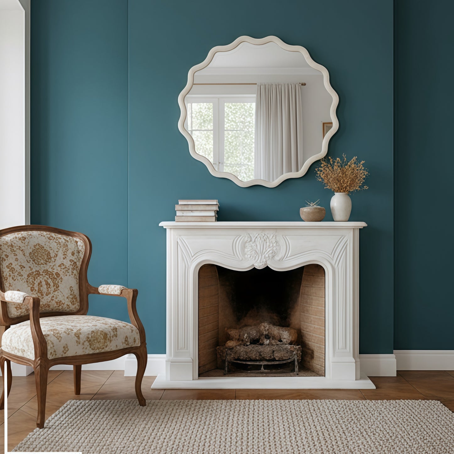 VanityFus 30-in W 30-in H Wavy Round White Framed Beveled Bathroom Vanity Mirror Wall Mirror