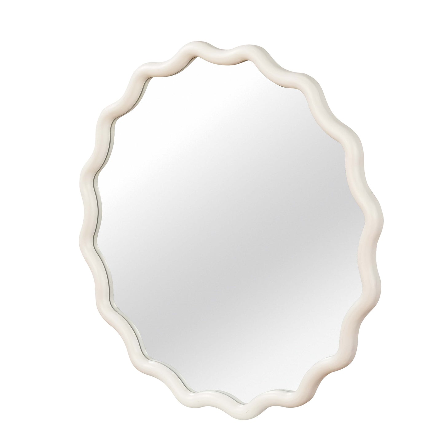 VanityFus 30-in W 30-in H Wavy Round White Framed Beveled Bathroom Vanity Mirror Wall Mirror