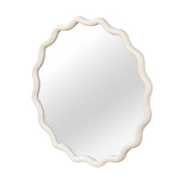 VanityFus 30-in W 30-in H Wavy Round White Framed Beveled Bathroom Vanity Mirror Wall Mirror