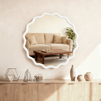VanityFus 30-in W 30-in H Wavy Round White Framed Beveled Bathroom Vanity Mirror Wall Mirror