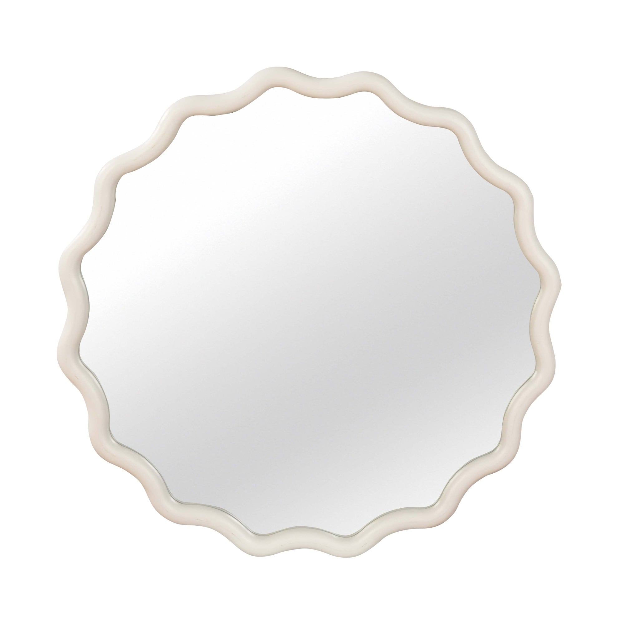 VanityFus 30-in W 30-in H Wavy Round White Framed Beveled Bathroom Vanity Mirror Wall Mirror