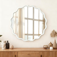 VanityFus 30-in W 30-in H Wavy Round White Framed Beveled Bathroom Vanity Mirror Wall Mirror