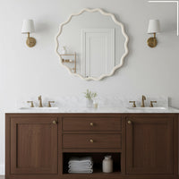 VanityFus 30-in W 30-in H Wavy Round White Framed Beveled Bathroom Vanity Mirror Wall Mirror