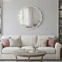 VanityFus 30-in W 30-in H Wavy Round White Framed Beveled Bathroom Vanity Mirror Wall Mirror