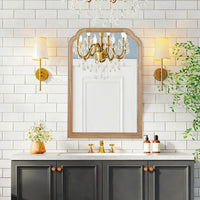 VanityFus 30-in W 20-in H Arch Natural Wood Framed Beveled Bathroom Vanity Mirror Wall Mirror