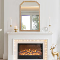 VanityFus 30-in W 20-in H Arch Natural Wood Framed Beveled Bathroom Vanity Mirror Wall Mirror