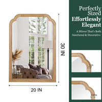 VanityFus 30-in W 20-in H Arch Natural Wood Framed Beveled Bathroom Vanity Mirror Wall Mirror