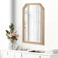 VanityFus 30-in W 20-in H Arch Natural Wood Framed Beveled Bathroom Vanity Mirror Wall Mirror