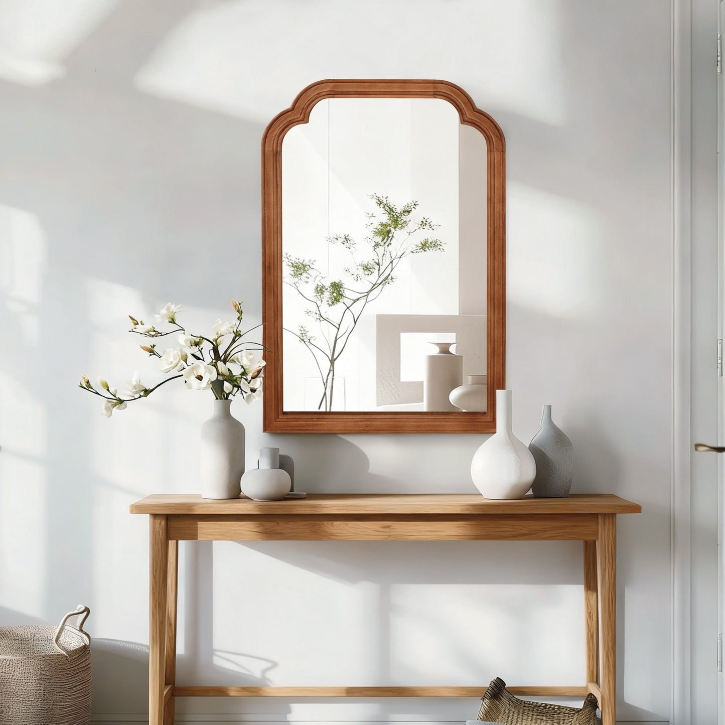 VanityFus 30-in W 20-in H Arch Yellowish-Brown Framed Beveled Bathroom Vanity Mirror Wall Mirror