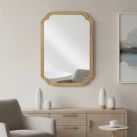 VanityFus 30-in W 20-in H Oval Natural Wood Framed Beveled Bathroom Vanity Mirror Wall Mirror