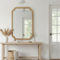 VanityFus 30-in W 20-in H Oval Natural Wood Framed Beveled Bathroom Vanity Mirror Wall Mirror