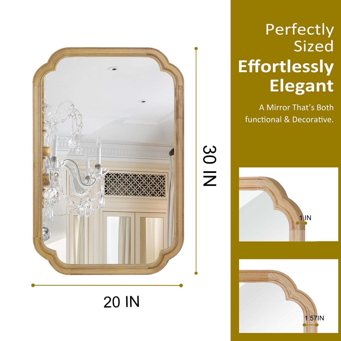 VanityFus 30-in W 20-in H Oval Natural Wood Framed Beveled Bathroom Vanity Mirror Wall Mirror