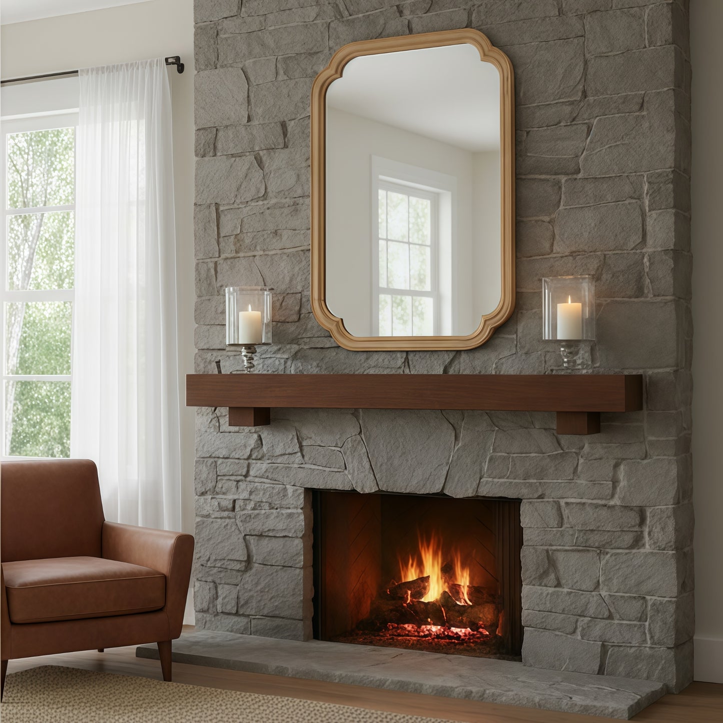 VanityFus 30-in W 20-in H Oval Natural Wood Framed Beveled Bathroom Vanity Mirror Wall Mirror