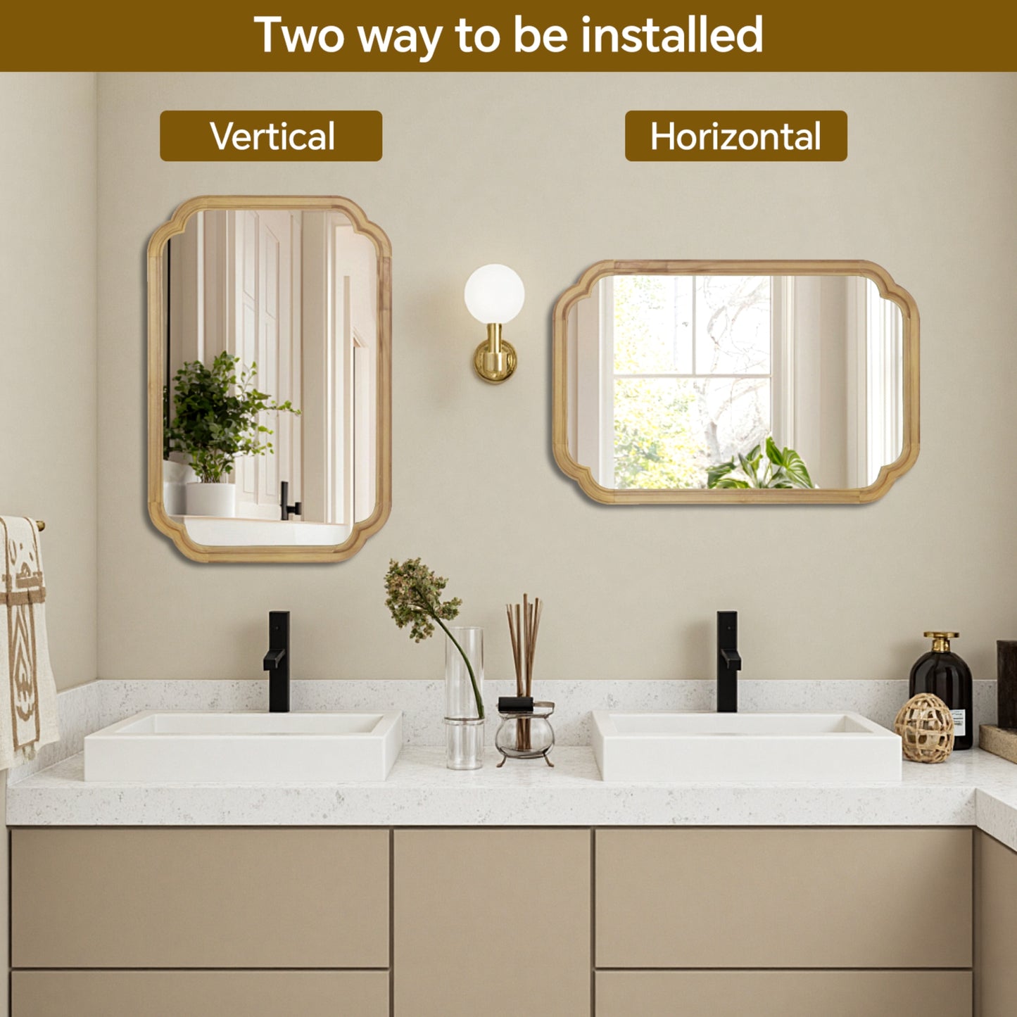 VanityFus 30-in W 20-in H Oval Natural Wood Framed Beveled Bathroom Vanity Mirror Wall Mirror