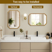 VanityFus 30-in W 20-in H Oval Natural Wood Framed Beveled Bathroom Vanity Mirror Wall Mirror