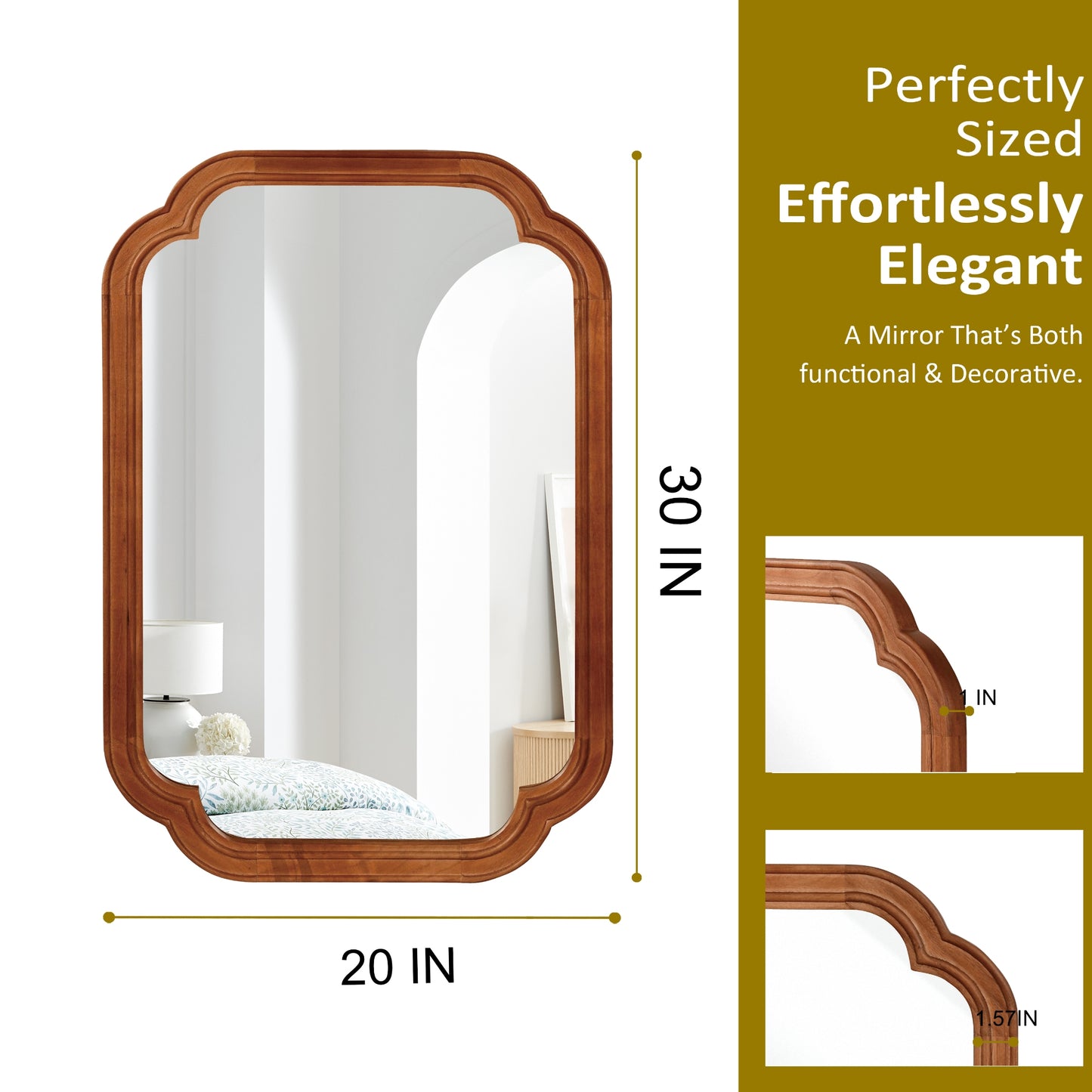VanityFus 30-in W 20-in H Oval Yellowish-Brown Framed Beveled Bathroom Vanity Mirror Wall Mirror