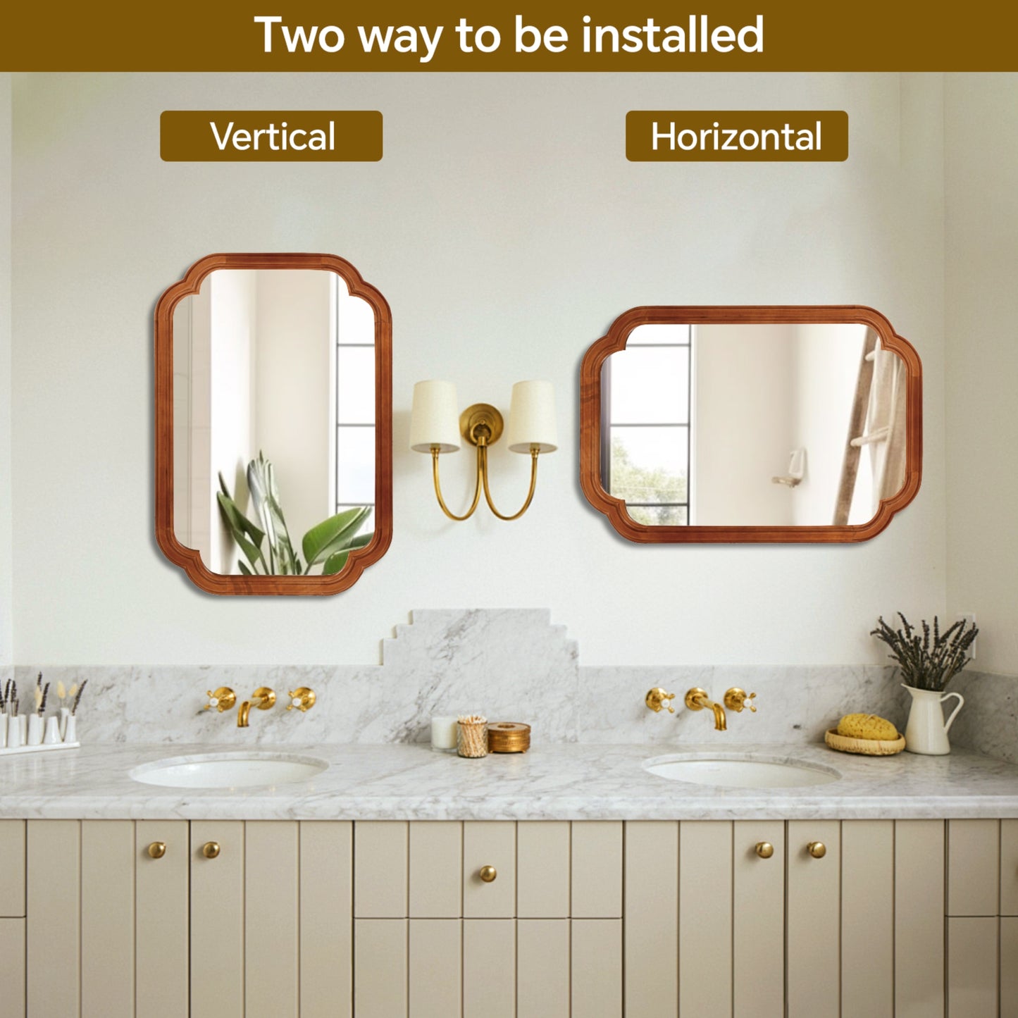VanityFus 30-in W 20-in H Oval Yellowish-Brown Framed Beveled Bathroom Vanity Mirror Wall Mirror