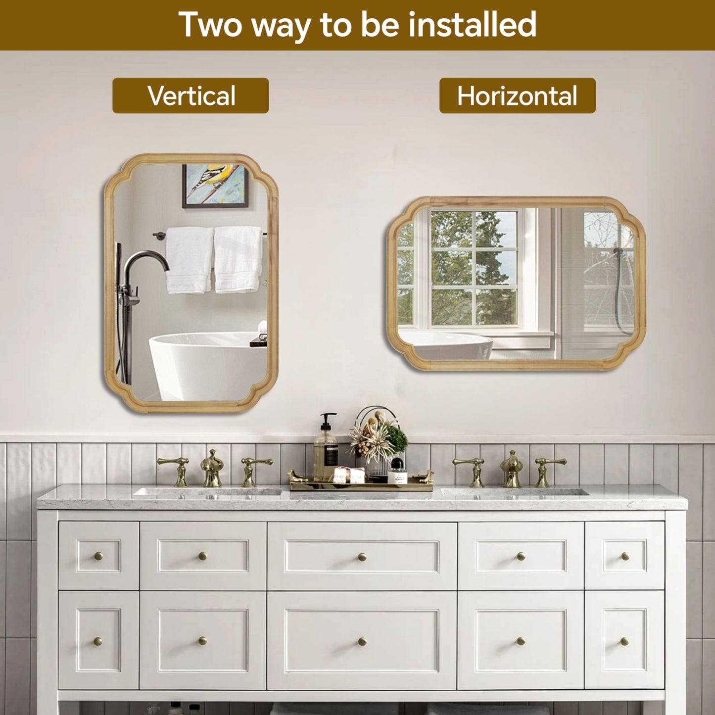 VanityFus 36-in W 24-in H Oval Yellowish-Brown Framed Beveled Bathroom Vanity Mirror Wall Mirror