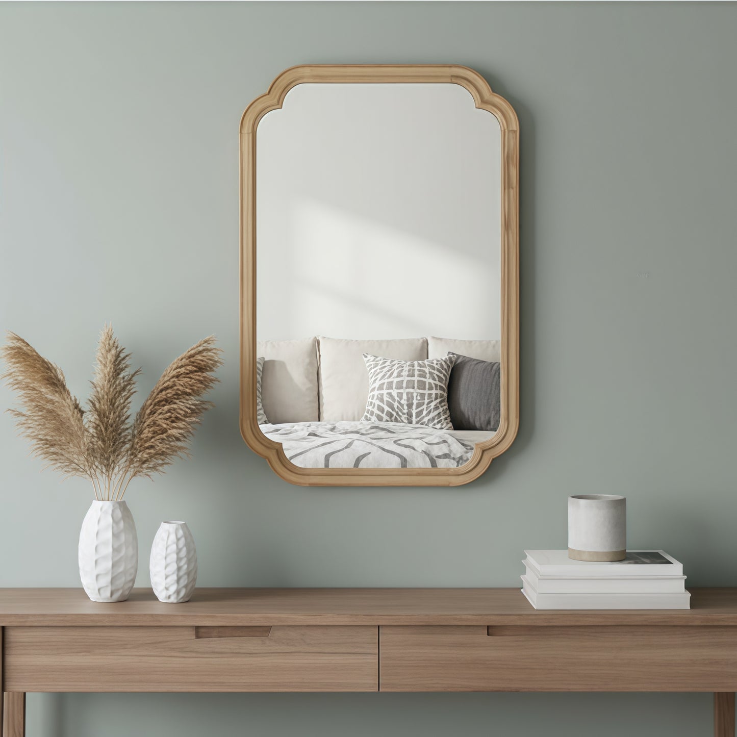 VanityFus 36-in W 24-in H Oval Yellowish-Brown Framed Beveled Bathroom Vanity Mirror Wall Mirror