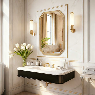 VanityFus 36-in W 24-in H Oval Yellowish-Brown Framed Beveled Bathroom Vanity Mirror Wall Mirror