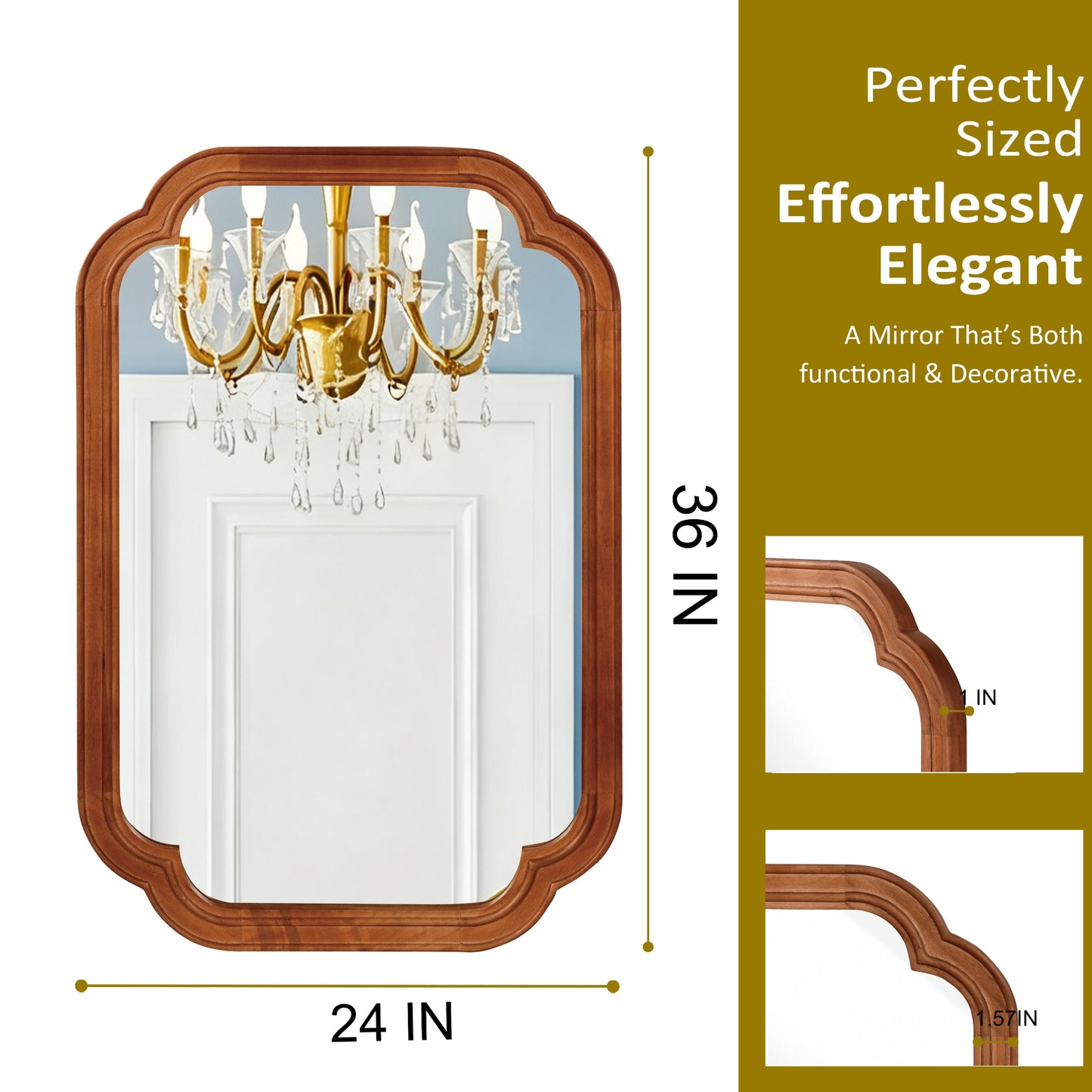 VanityFus 36-in W 24-in H Oval Natural Wood Framed Beveled Bathroom Vanity Mirror Wall Mirror