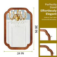 VanityFus 36-in W 24-in H Oval Natural Wood Framed Beveled Bathroom Vanity Mirror Wall Mirror
