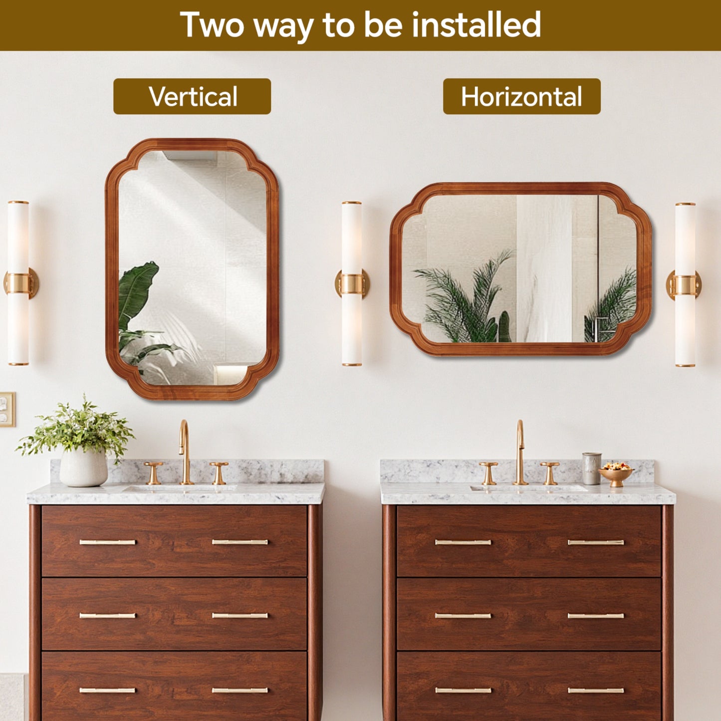 VanityFus 36-in W 24-in H Oval Natural Wood Framed Beveled Bathroom Vanity Mirror Wall Mirror