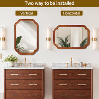 VanityFus 36-in W 24-in H Oval Natural Wood Framed Beveled Bathroom Vanity Mirror Wall Mirror
