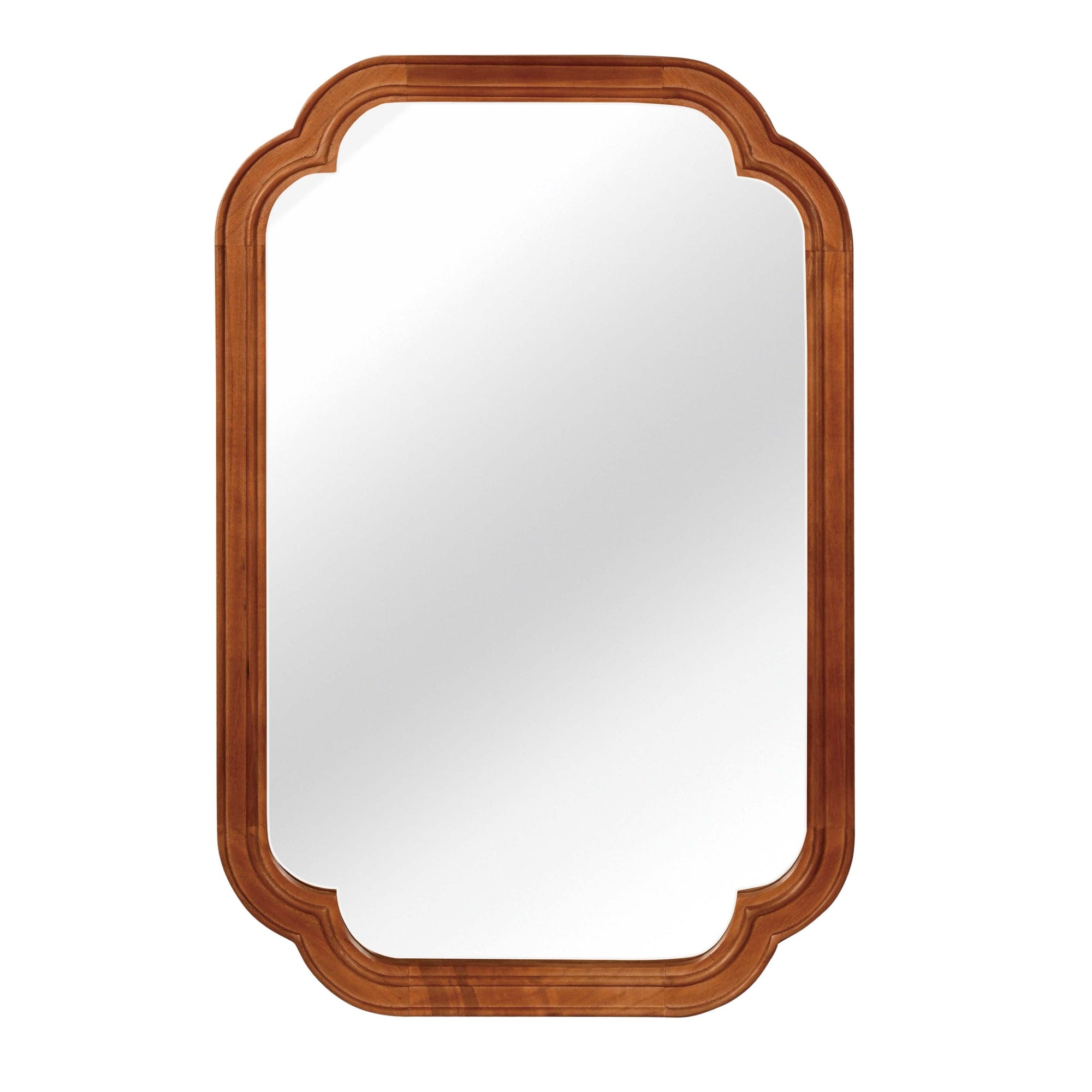 VanityFus 36-in W 24-in H Oval Natural Wood Framed Beveled Bathroom Vanity Mirror Wall Mirror
