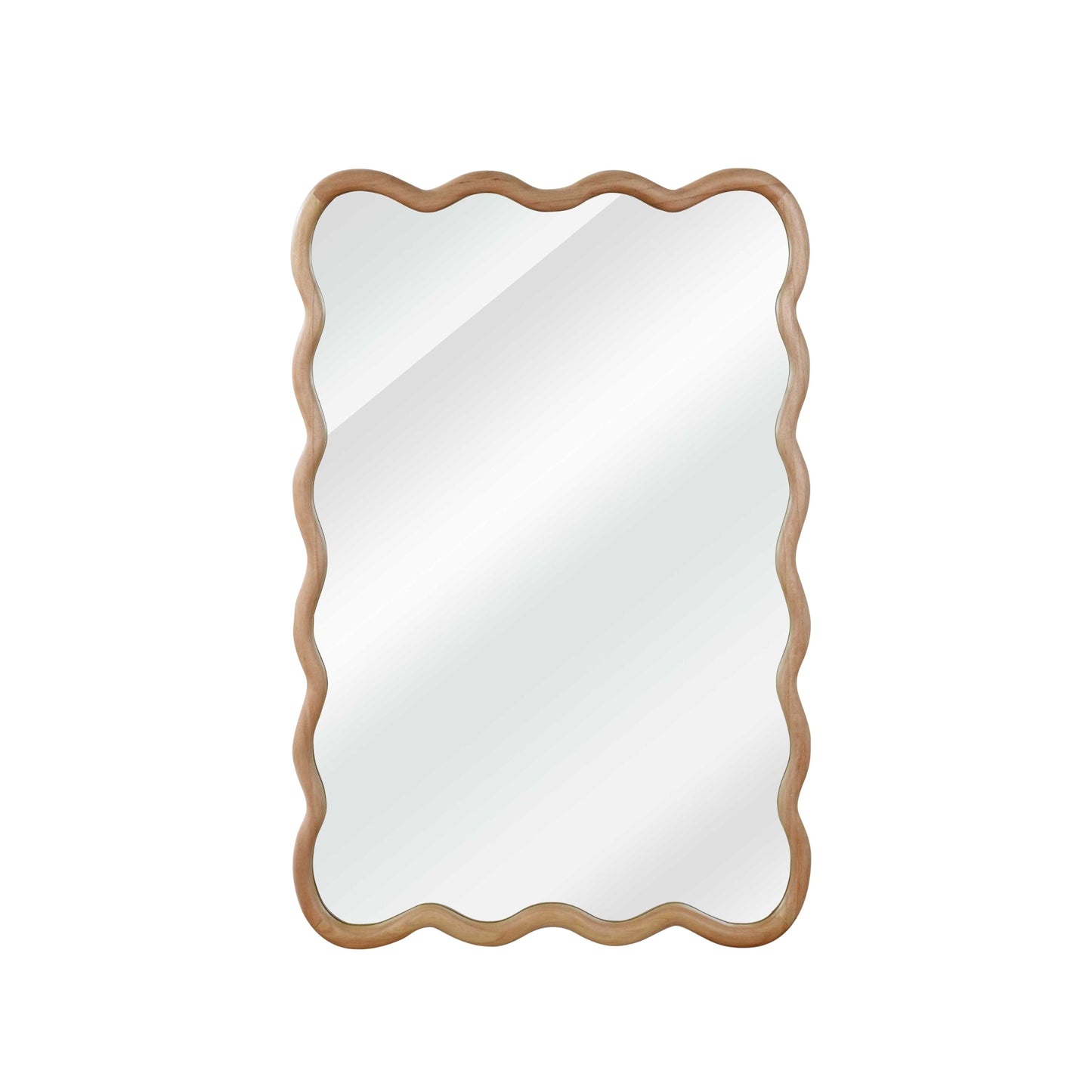 VanityFus 30-in W 20-in H Wavy Rectangle Natural Wood Framed Beveled Bathroom Vanity Mirror Wall Mirror