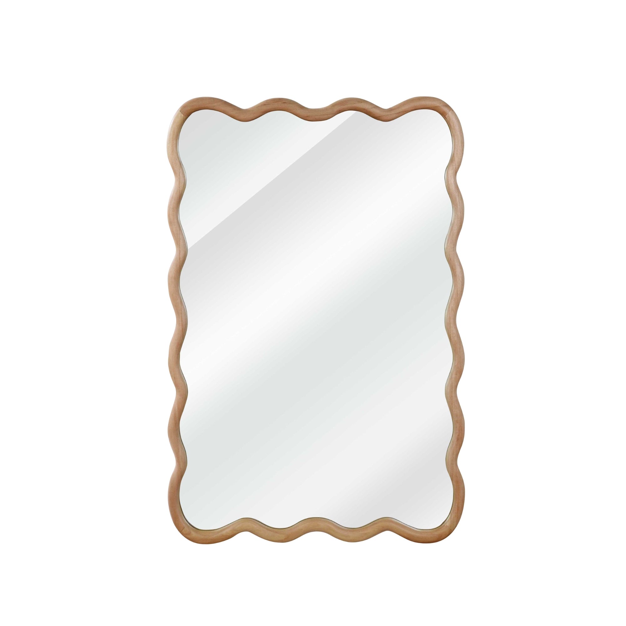 VanityFus 30-in W 20-in H Wavy Rectangle Natural Wood Framed Beveled Bathroom Vanity Mirror Wall Mirror