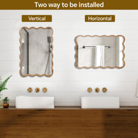 VanityFus 30-in W 20-in H Wavy Rectangle Natural Wood Framed Beveled Bathroom Vanity Mirror Wall Mirror