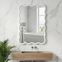 VanityFus 30-in W 20-in H Wavy Rectangle White Framed Beveled Bathroom Vanity Mirror Wall Mirror