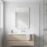 VanityFus 30-in W 20-in H Wavy Rectangle White Framed Beveled Bathroom Vanity Mirror Wall Mirror
