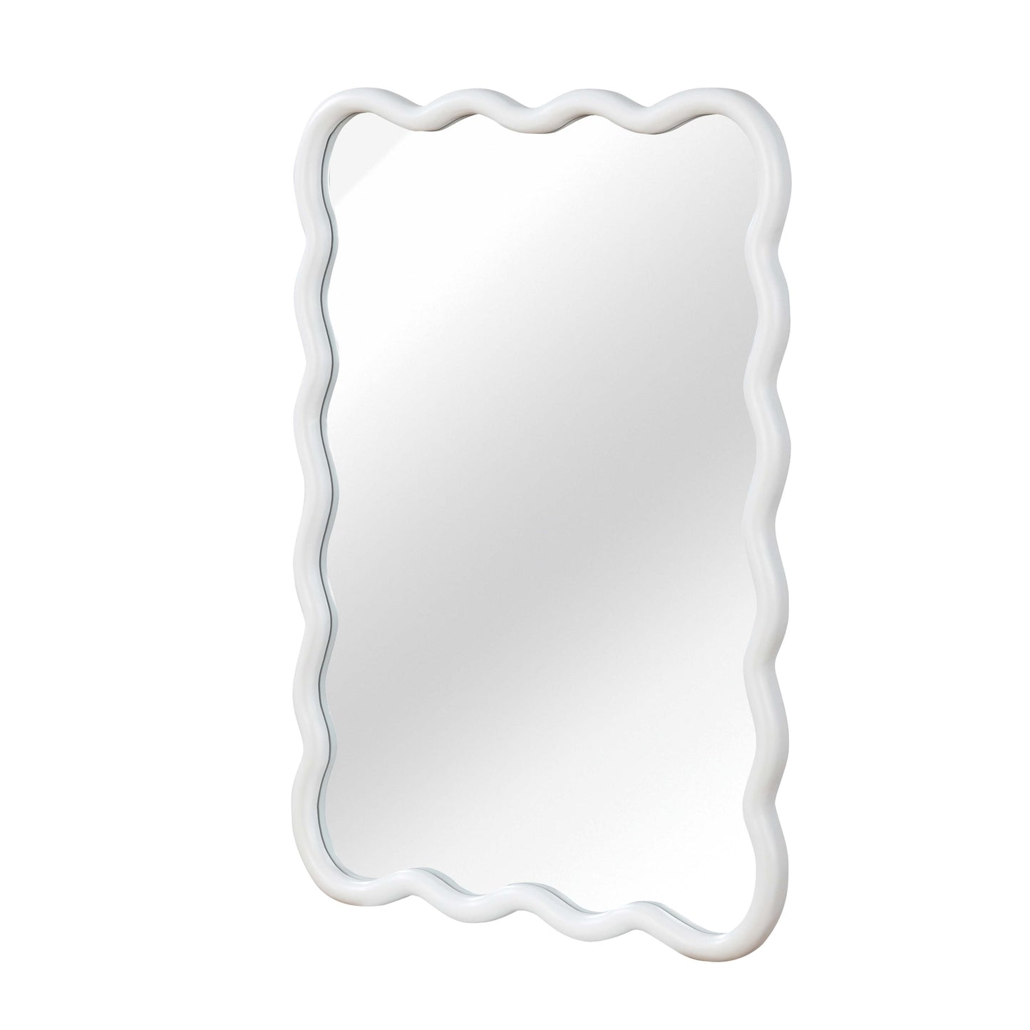 VanityFus 30-in W 20-in H Wavy Rectangle White Framed Beveled Bathroom Vanity Mirror Wall Mirror