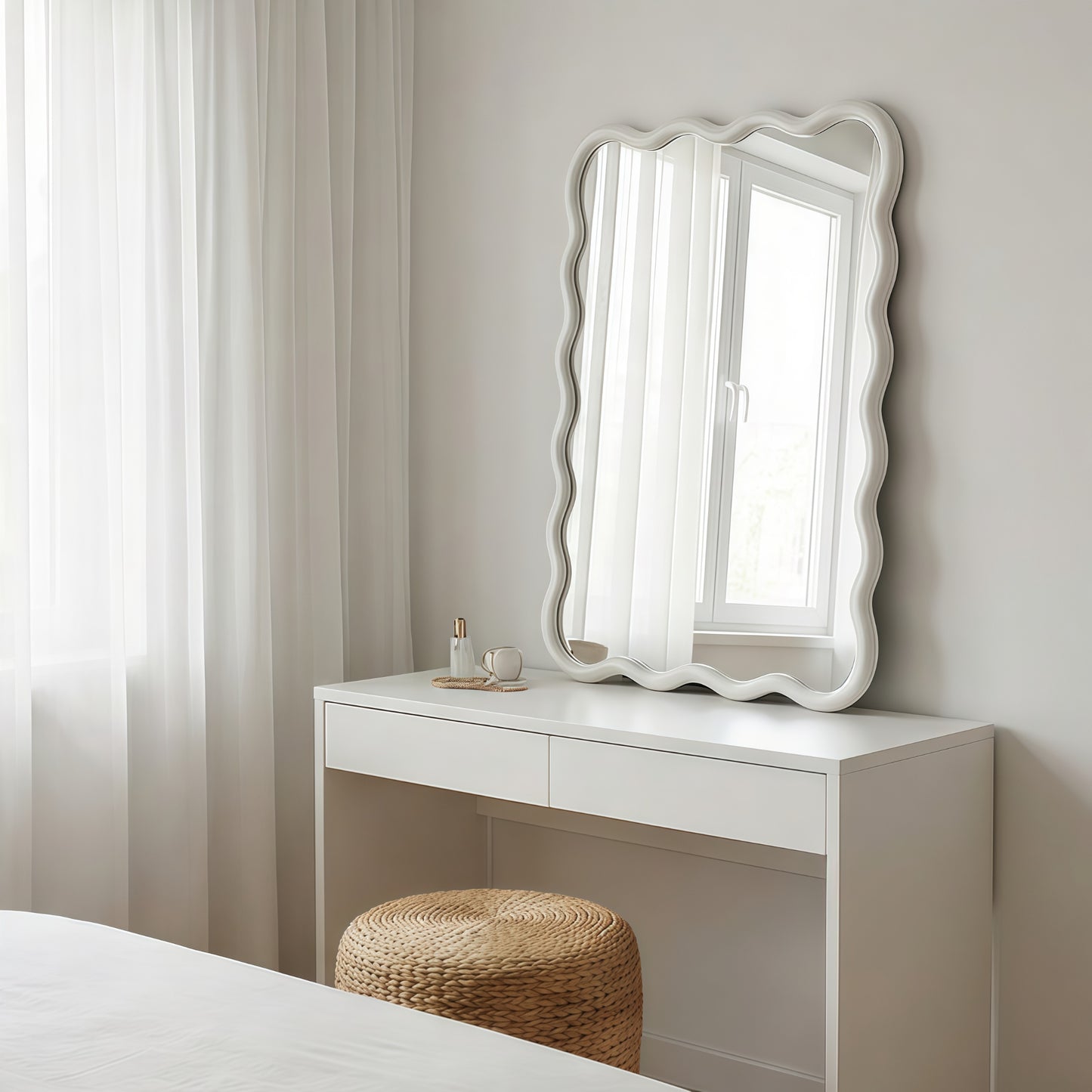 VanityFus 30-in W 20-in H Wavy Rectangle White Framed Beveled Bathroom Vanity Mirror Wall Mirror