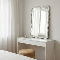 VanityFus 30-in W 20-in H Wavy Rectangle White Framed Beveled Bathroom Vanity Mirror Wall Mirror