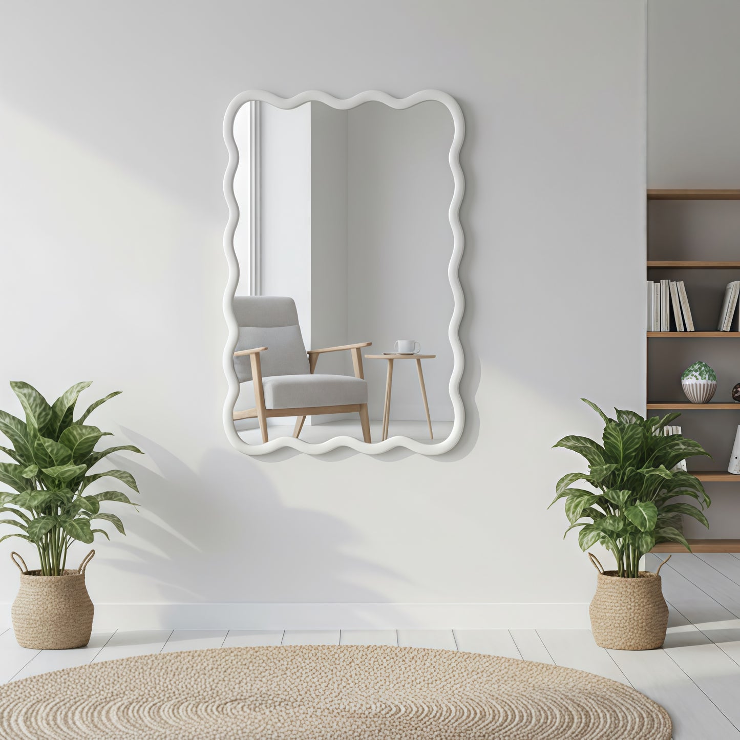 VanityFus 30-in W 20-in H Wavy Rectangle White Framed Beveled Bathroom Vanity Mirror Wall Mirror
