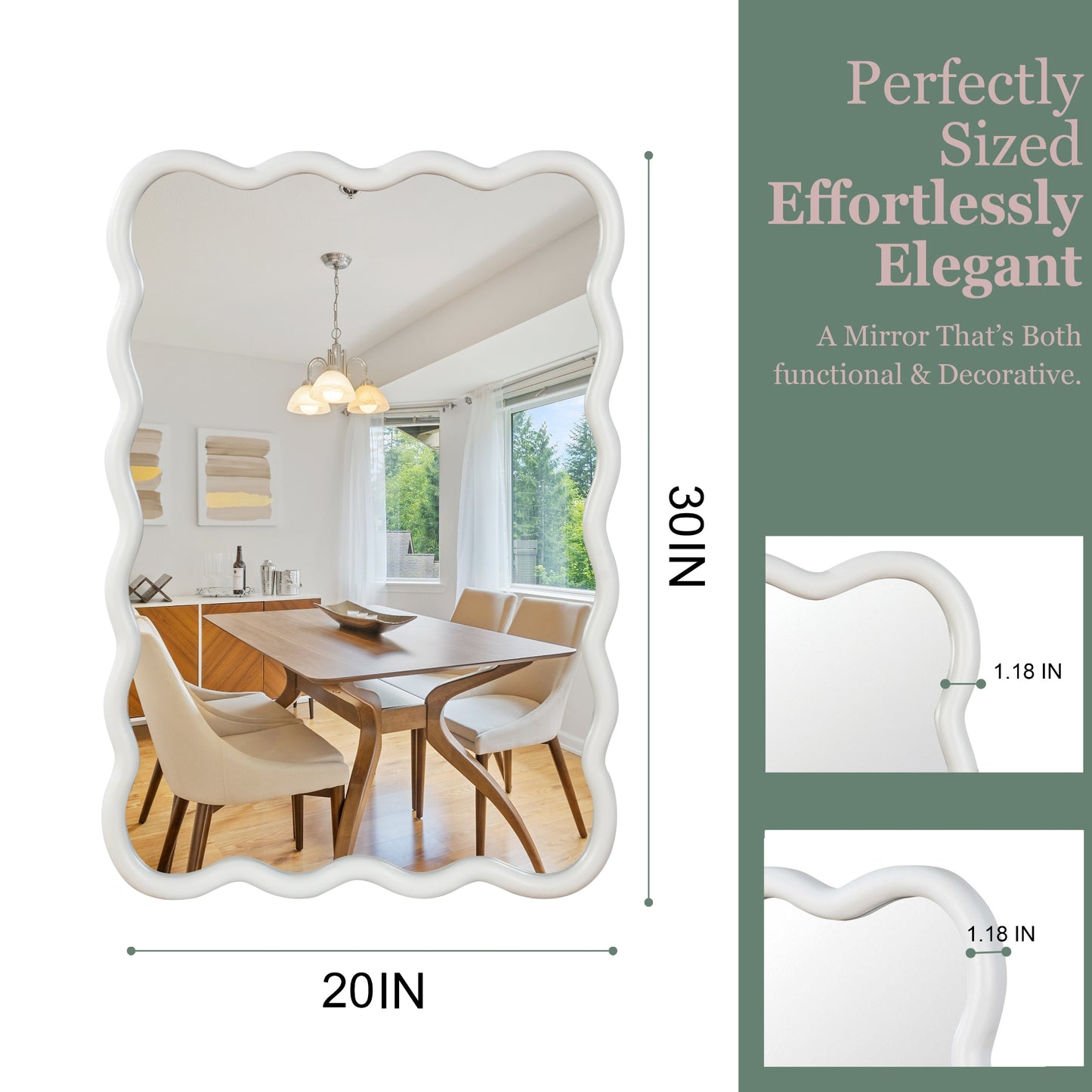 VanityFus 30-in W 20-in H Wavy Rectangle White Framed Beveled Bathroom Vanity Mirror Wall Mirror