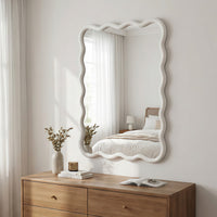 VanityFus 30-in W 20-in H Wavy Rectangle White Framed Beveled Bathroom Vanity Mirror Wall Mirror