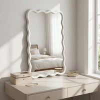 VanityFus 30-in W 20-in H Wavy Rectangle White Framed Beveled Bathroom Vanity Mirror Wall Mirror