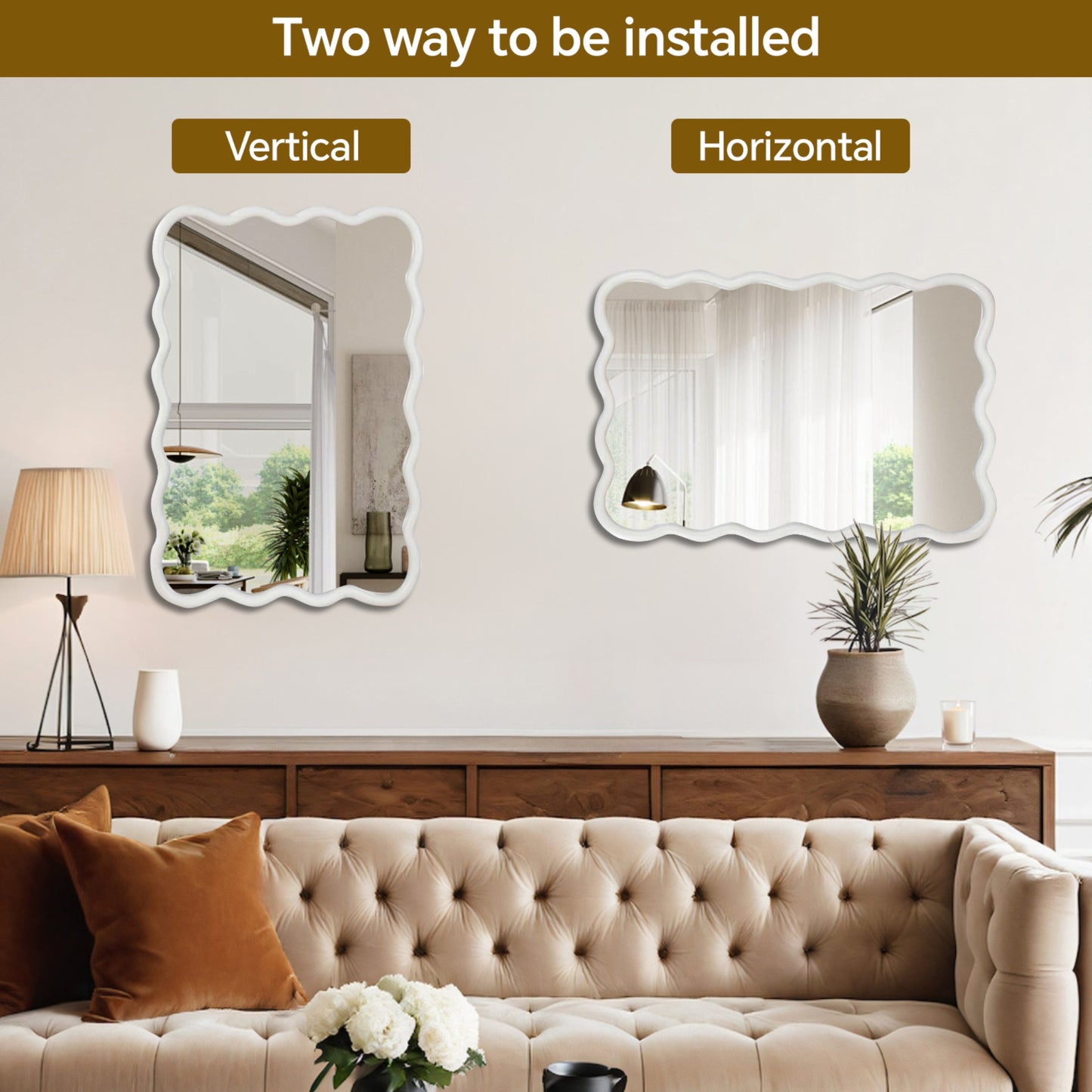 VanityFus 30-in W 20-in H Wavy Rectangle White Framed Beveled Bathroom Vanity Mirror Wall Mirror