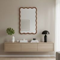 VanityFus 30-in W 20-in H Wavy Rectangle Yellowish-Brown Framed Beveled Bathroom Vanity Mirror Wall Mirror