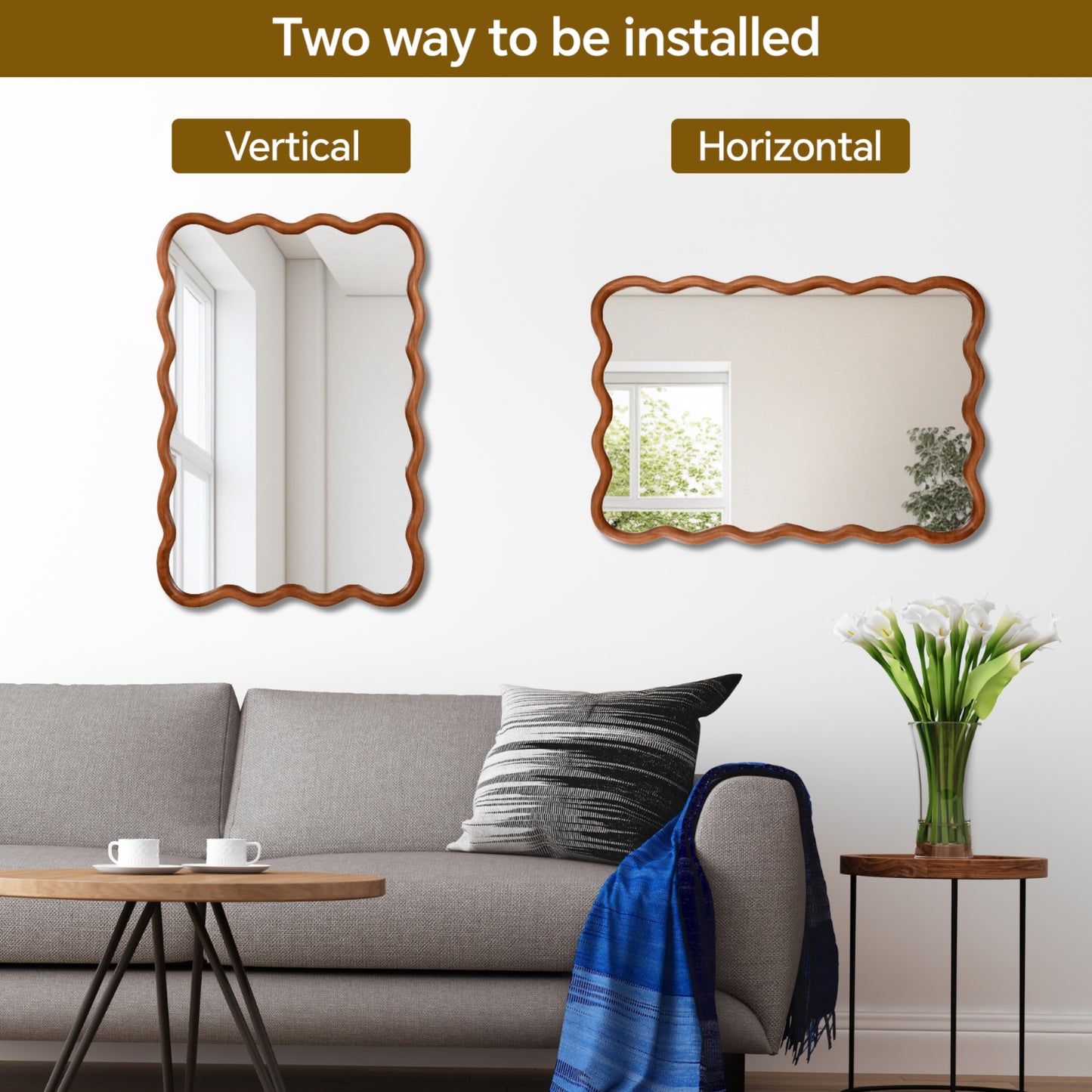 VanityFus 30-in W 20-in H Wavy Rectangle Yellowish-Brown Framed Beveled Bathroom Vanity Mirror Wall Mirror